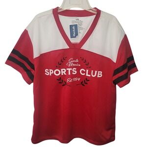 Goodie Two Sleeves Jersey LG Red Santa Monica Sports Club V-Neck Tee Blokecore